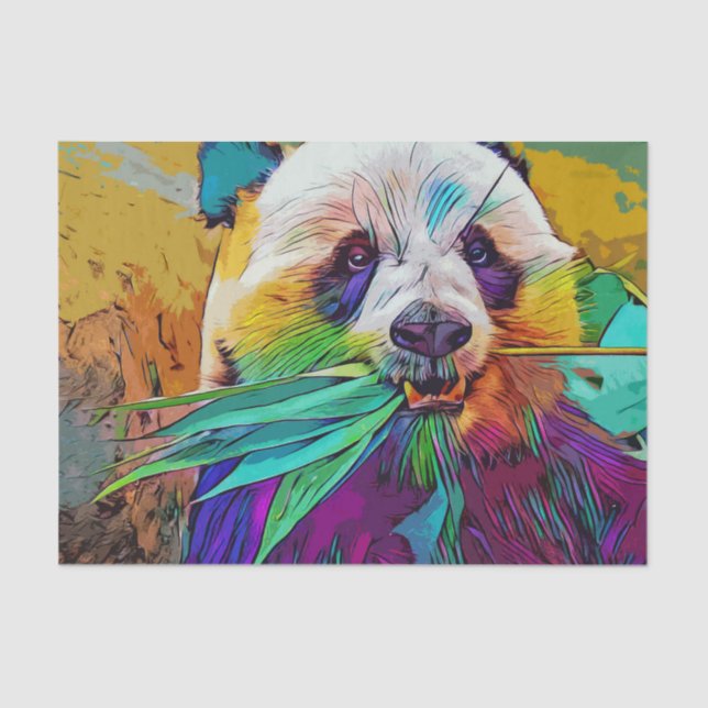Mousseline Papier Tissu Panda Rainbow (Recto)