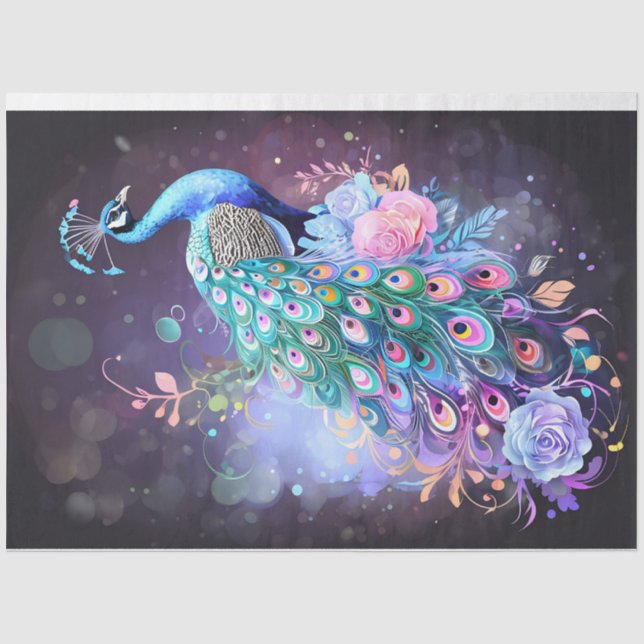 Mousseline Papier Tissu Pastel Peacock (Recto)