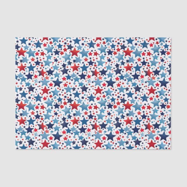 Mousseline Papier Tissu Patriotique Red & Blue Stars (Recto)