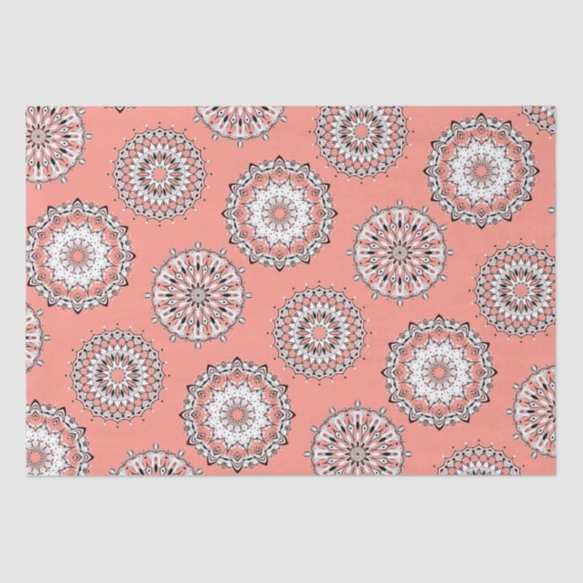 Mousseline Papier Tissu Peach Mandalas (Recto)