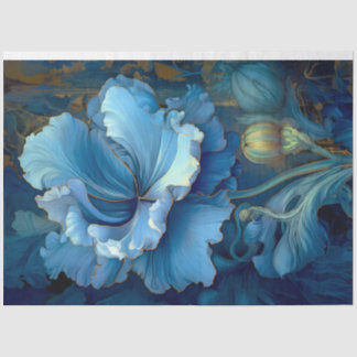 Mousseline Papier Tissu Peint en bleu