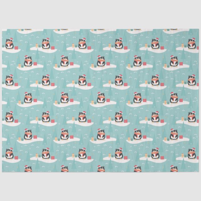Mousseline Papier Tissu Pingouins de Noël (Recto)