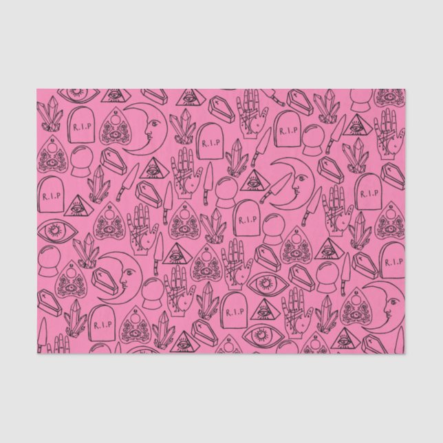 Mousseline Papier Tissu Pink Halloween (Recto)