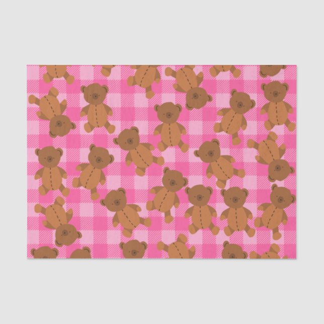 Mousseline Papier Tissu Pink Teddy Bear (Recto)