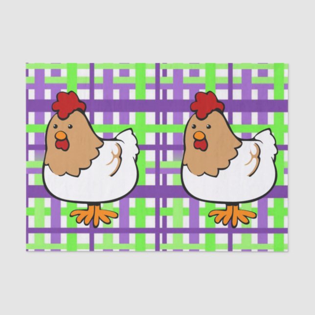Mousseline Papier Tissu Poulet Jaune Violet Plaid (Recto)