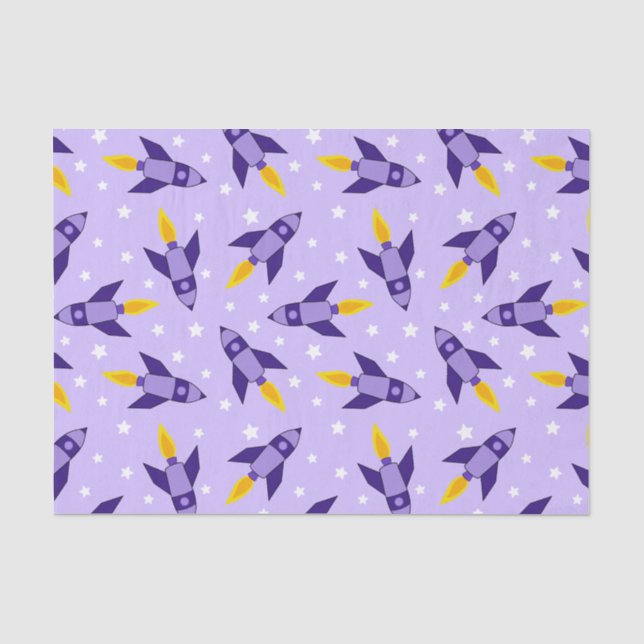 Mousseline Papier Tissu Purple Retro Rocket (Recto)