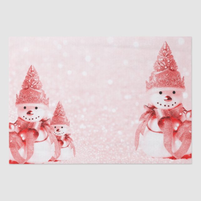 Mousseline Papier Tissu Red Casquette Snowman (Recto)