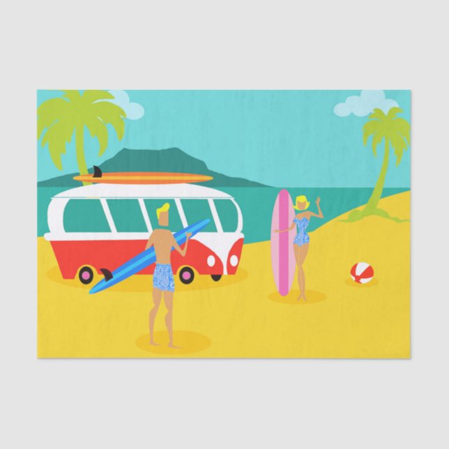 Mousseline Papier Tissu Retro Surfer Couple (Recto)