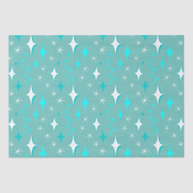 Mousseline Papier Tissu Retro Turquoise et White Star Motif (Recto)