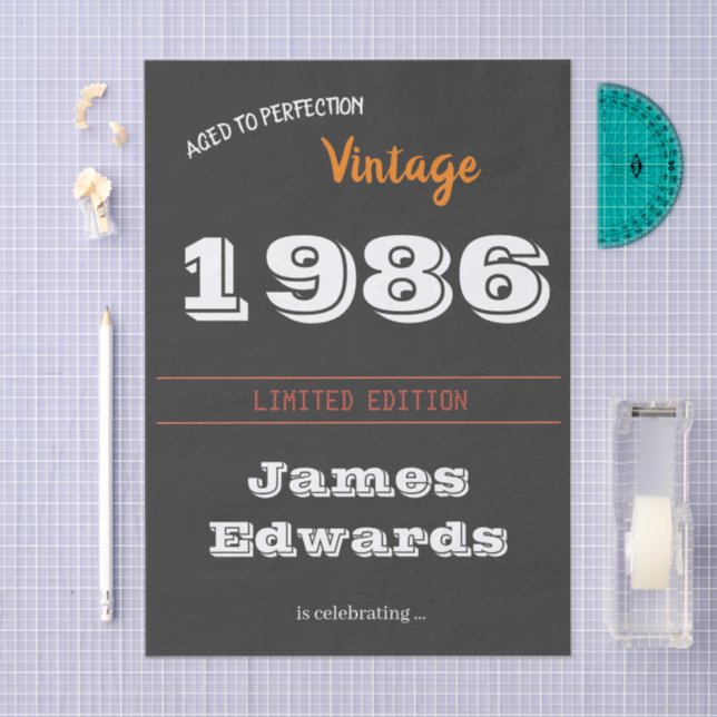 Mousseline Papier Tissu Retro vintage 1986 - 40e anniversaire (Artisanat)