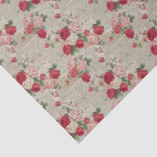 Mousseline Papier Tissu Rose Rose Vintage et Écriture