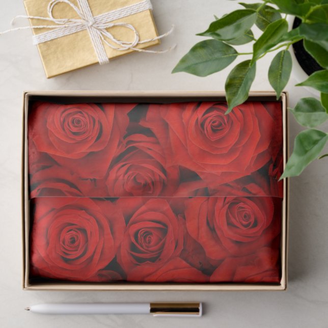 Mousseline Papier Tissu Roses Rouges (Cadeau)
