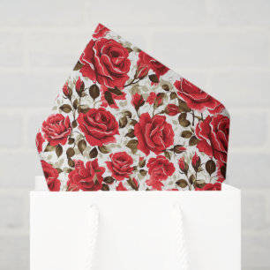 Mousseline Papier Tissu Roses Rouges