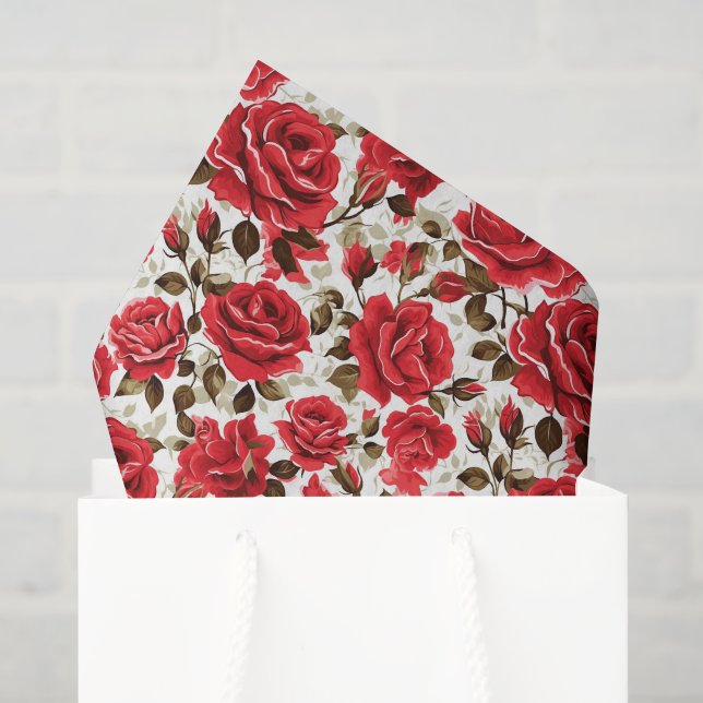 Mousseline Papier Tissu Roses Rouges (Sac cadeau)