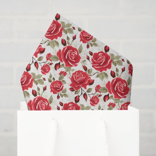 Mousseline Papier Tissu Roses Rouges (Sac cadeau)