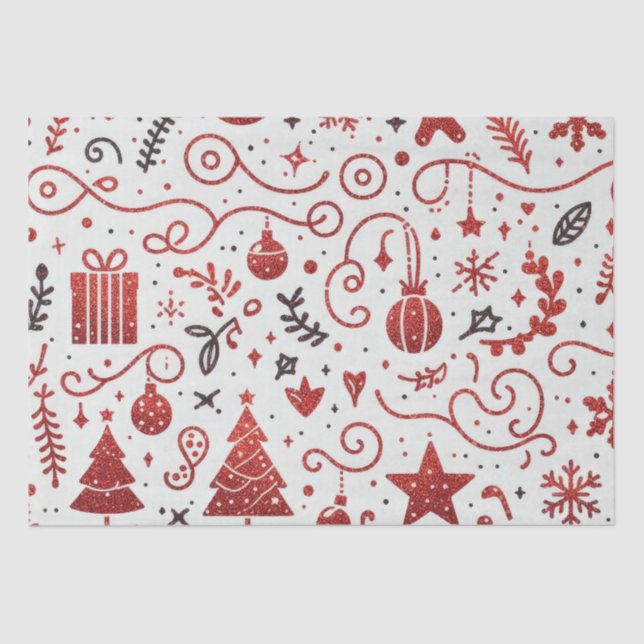 Mousseline Papier Tissu Rouge Blanc Décor (Recto)
