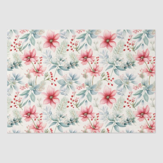 Mousseline Papier Tissu Rouge Floral (Recto)