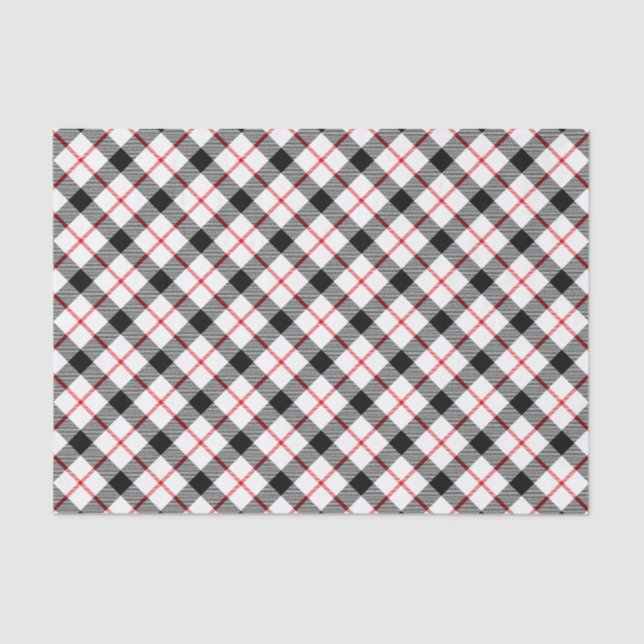 Mousseline Papier Tissu rouge noir et blanc Plaid (Recto)