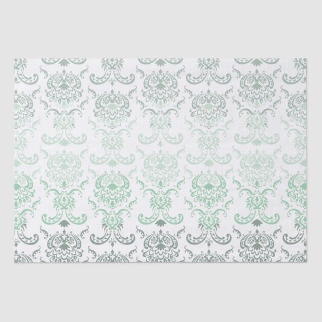Mousseline Papier Tissu Sage Ombre Damask (Recto)