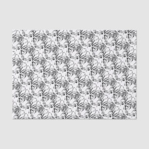 Mousseline Papier Tissu Silhouette Tiger noir et blanc
