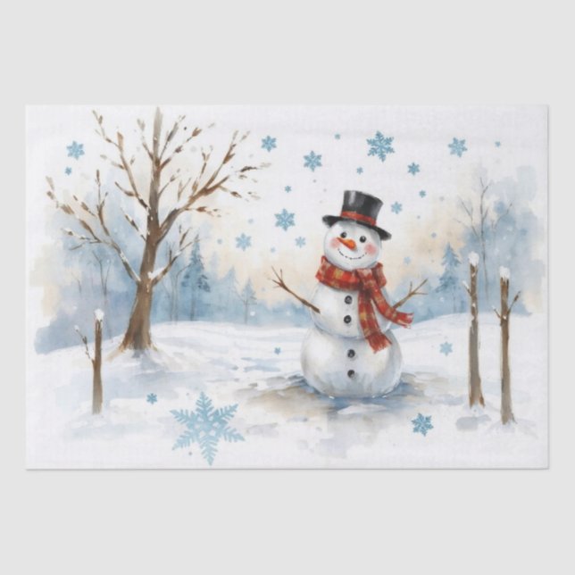 Mousseline Papier Tissu Snowman Aquarelle (Recto)