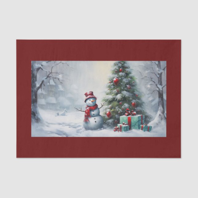 Mousseline Papier Tissu Snowman Et Tree (Recto)