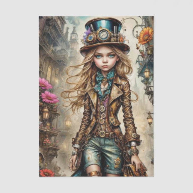 Mousseline Papier Tissu Steampunk Girl (Recto)
