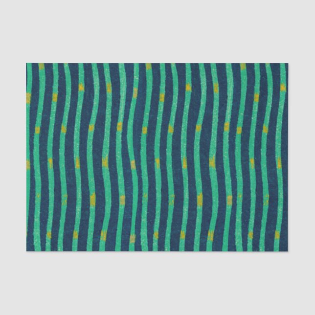 Mousseline Papier Tissu STRIPÉ VERT ET BLEU (Recto)