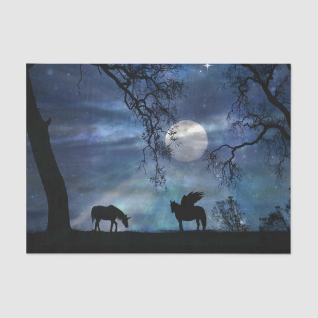 Mousseline Papier Tissu Super Pretty Unicorn et Pegasus (Recto)