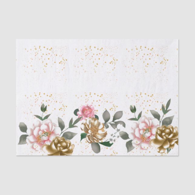 Mousseline Papier Tissu Tacheté de Pivoines Bronze Rose (Recto)