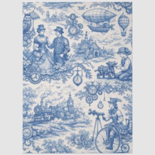 Mousseline Papier Tissu Toile Steampunk Bleu