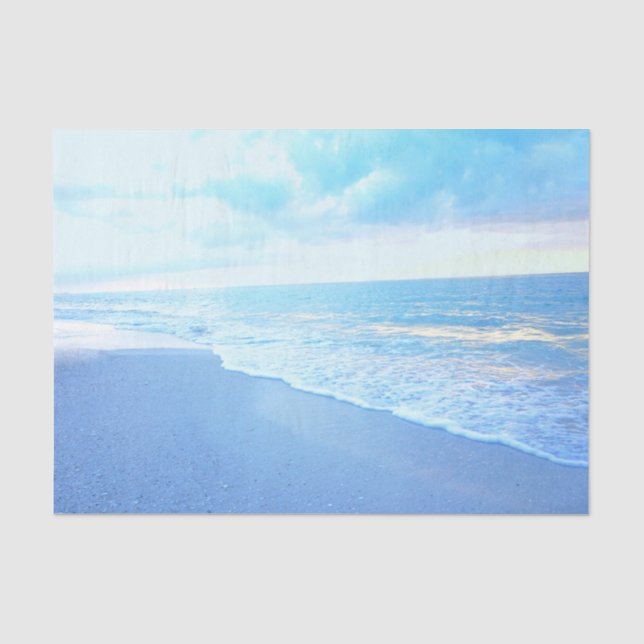 Mousseline Papier Tissu Turquoise Blue Beach Sunset (Recto)