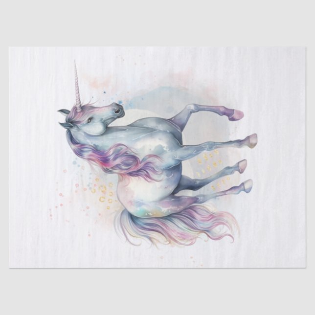 Mousseline Papier Tissu Unicorne Découpage aquarelle (Recto)
