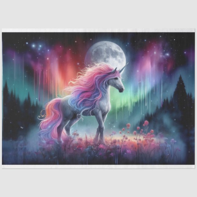 Mousseline Papier Tissu Unicorne Rainbow Meadow (Recto)