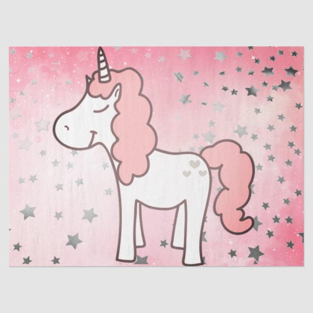 Mousseline Papier Tissu Unicorne Rose (Recto)