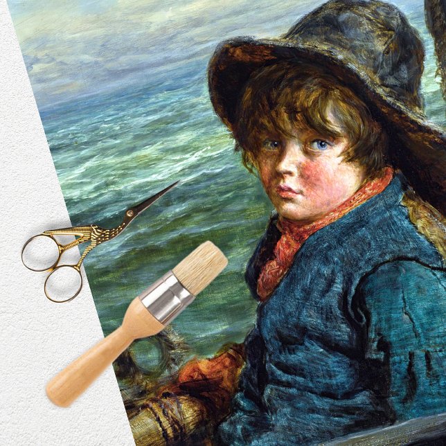 Mousseline Papier Tissu vintage Boy Seascape (Créateur téléchargé)