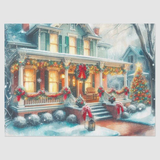 Mousseline Papier Tissu Vintage Christmas House (Recto)