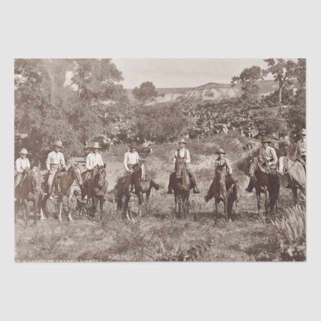 Mousseline Papier Tissu vintage Cowboys pour le découpage  (Recto)