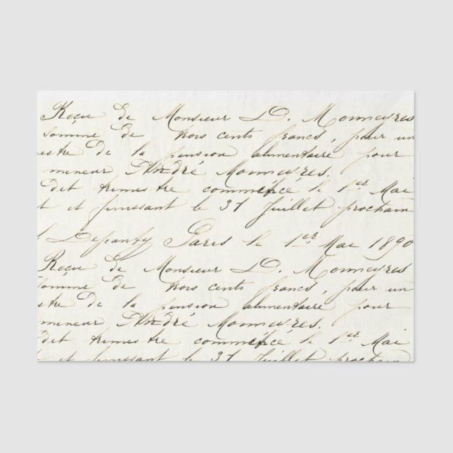 Mousseline Papier Tissu Vintage Script français (Recto)