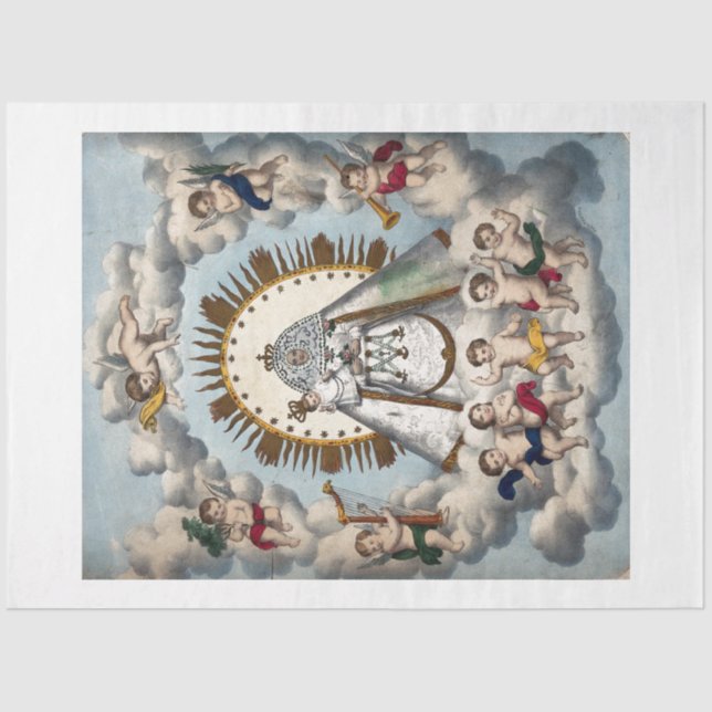 MOUSSELINE PAPIER TISSU : VIRGIN ET INFANT AVEC ANGELS (Recto)