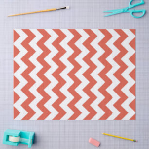 Mousseline Papier Tissu Zigzag orange et blanc