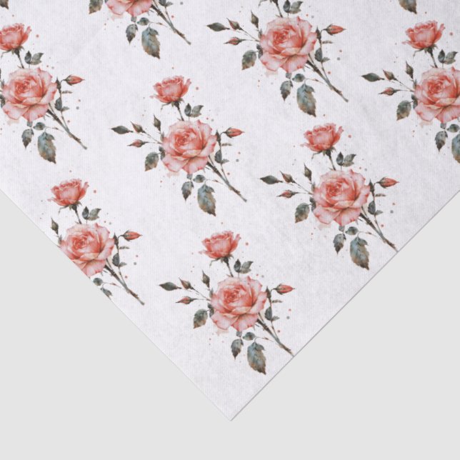 Mousseline Papier tissue à motif botanique de roses à l'aquar (Détail)