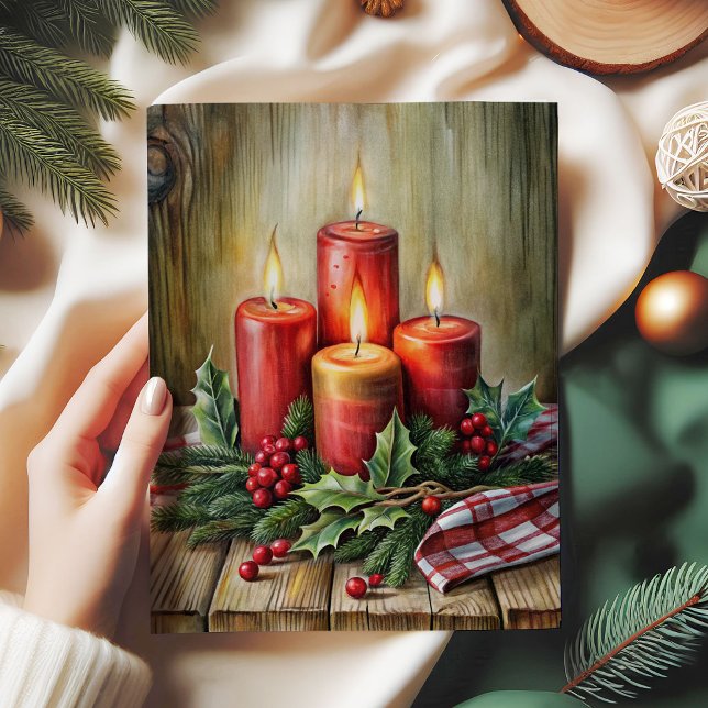Mousseline Papier tissue Noël rustique bougies rouges houx (Rustic Christmas tissue paper red candles and holly

)