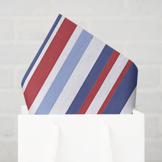 Mousseline Papier tissue rayé rouge blanc bleu (Sac cadeau)