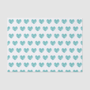 Mousseline Papier tissulaire romantique aux coeurs turquoises