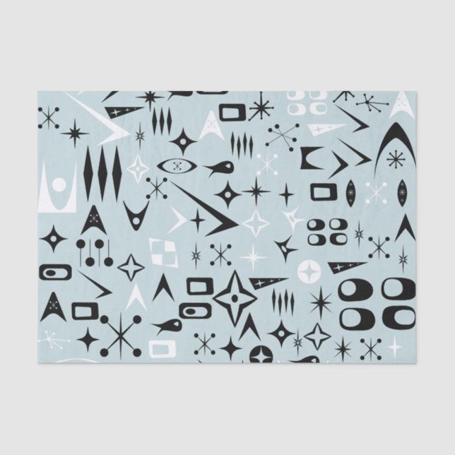 Mousseline Papier Tissus Moderne Du Milieu Du Siècle Bleu (Recto)