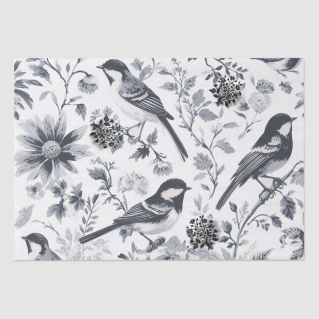 Mousseline Papier toile oiseaux gris charbon  (Recto)