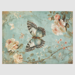 Mousseline Papier vintage shabby chic papillon et papier rose