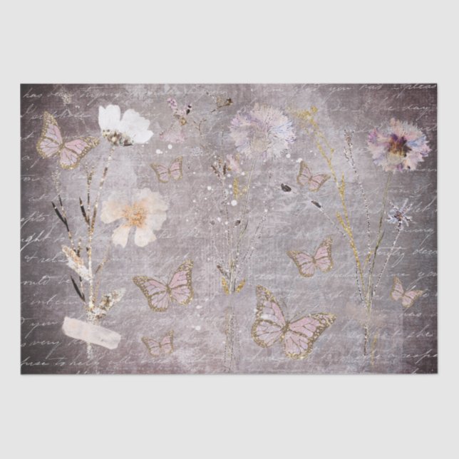 Mousseline papillons et papier de tissu de fleurs séchées (Recto)