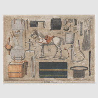 Mousseline Paris Horse Vintage Tissu ou papier découpage